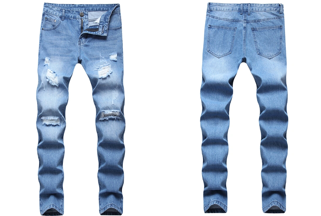 Men's Pencil Pants, Slim Fit Gradient Zipper Ripped Holes Pants
