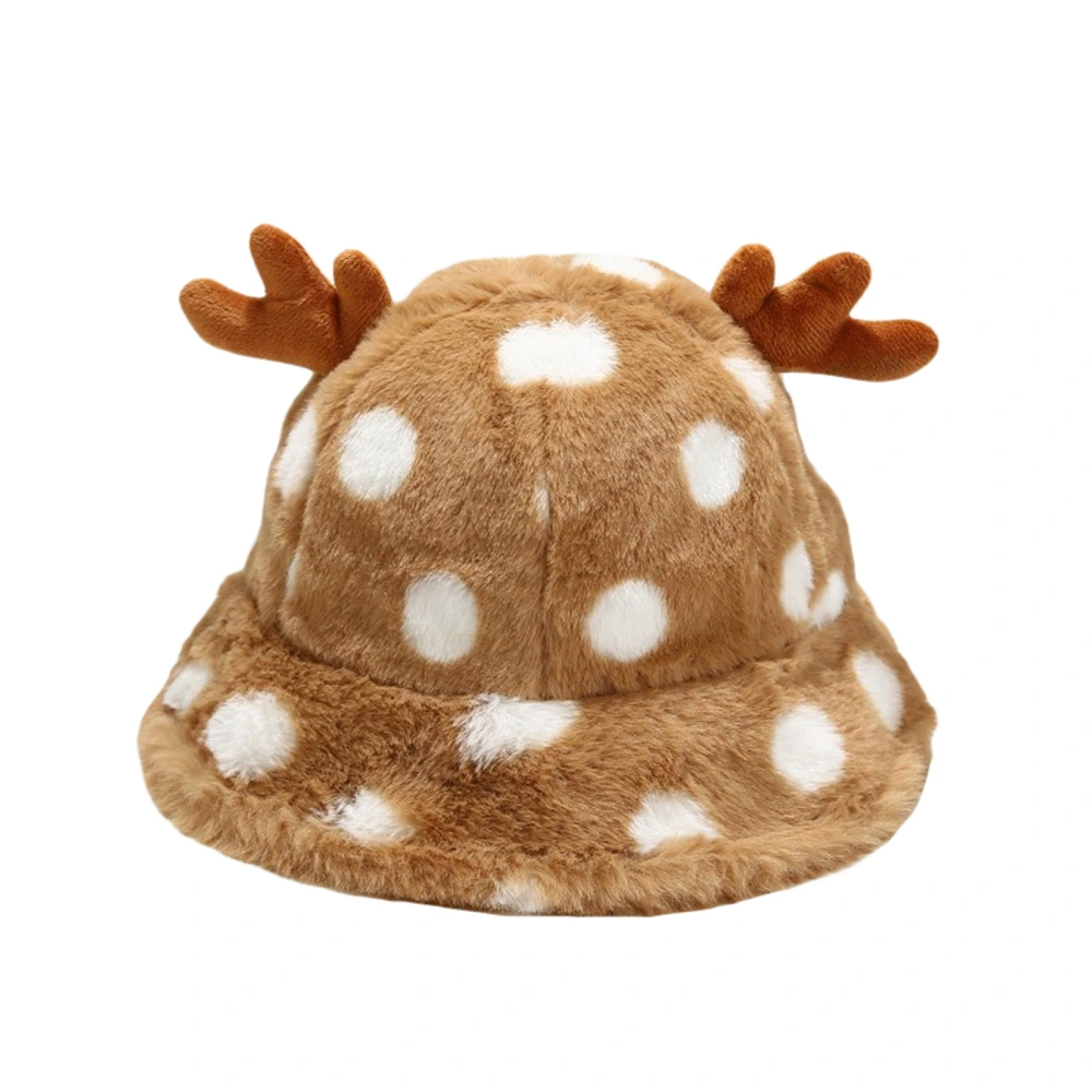 Women Christmas Antlers Bucket Hat Winter Cute Plush Fisherman Hat