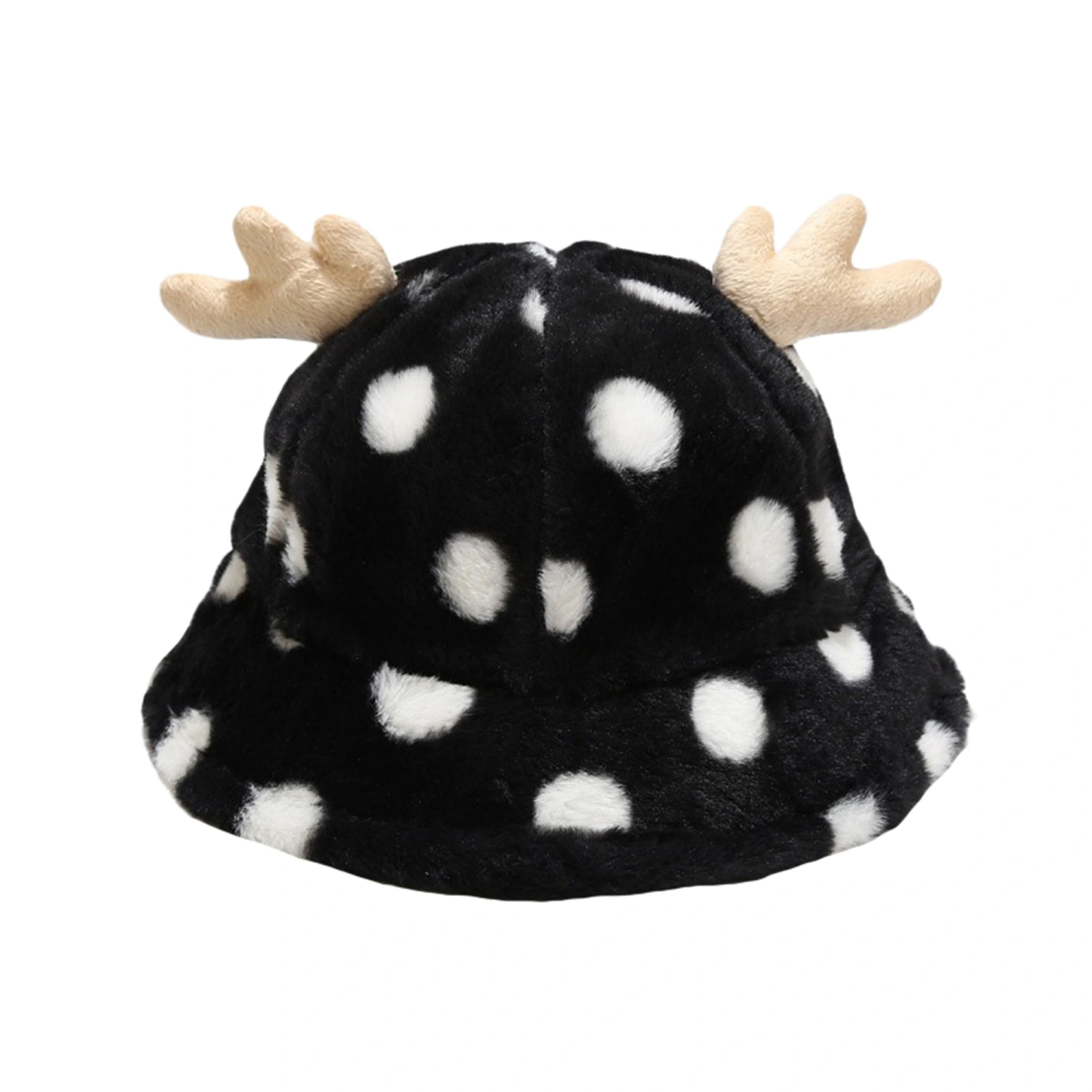Women Christmas Antlers Bucket Hat Winter Cute Plush Fisherman Hat