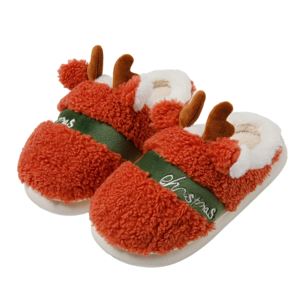 Women Christmas Fuzzy Slippers Antler Bedroom Slippers House Shoes