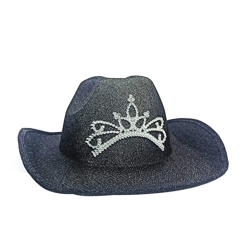 Women Cowboy Hat, Wide Brim Roll-up Shiny Rhinestone Crown Western Cap