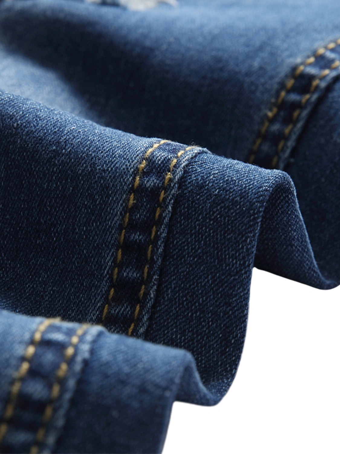 Men Casual Jeans, Solid Color Long Trousers with Broken Holes