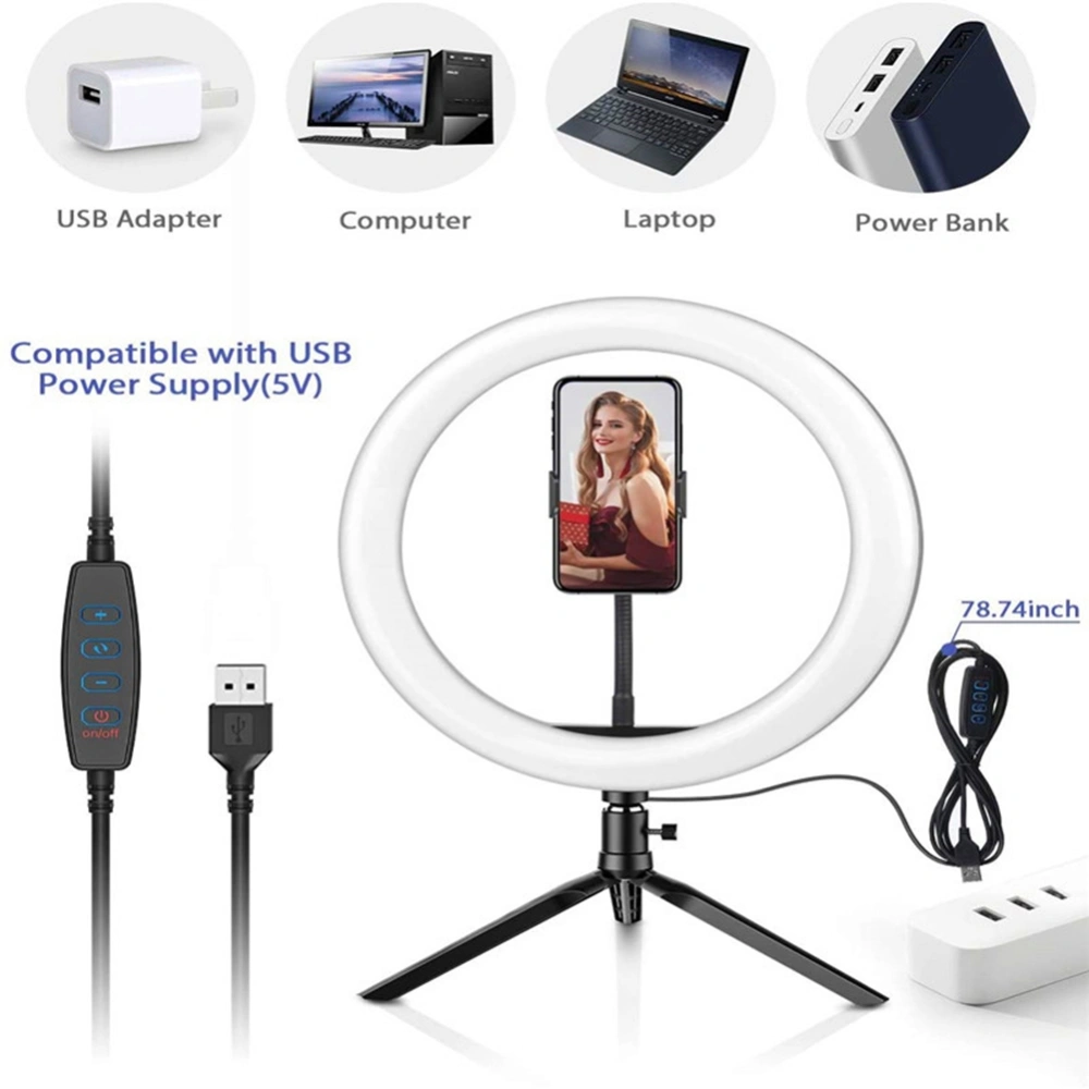 USB Dimmable Ring Selfie Light, Filled Light with Phone Holder Tripod