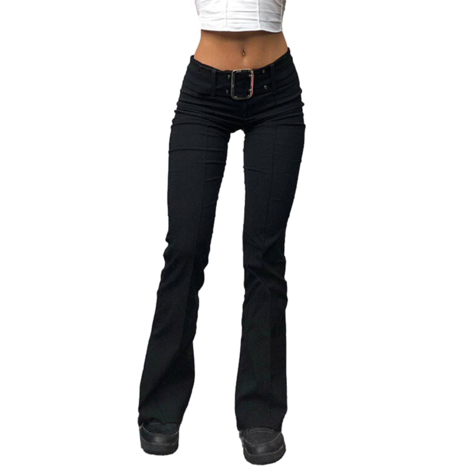 Women’ s Flared Jeans, Solid Color High Waist Trousers Long Pants
