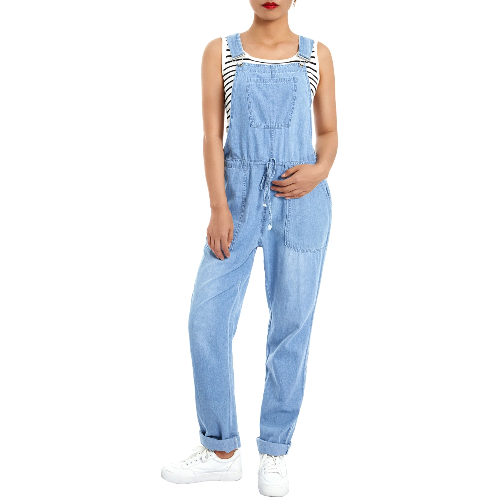 Women Simple Style Suspender Trousers, Overalls with Pockets