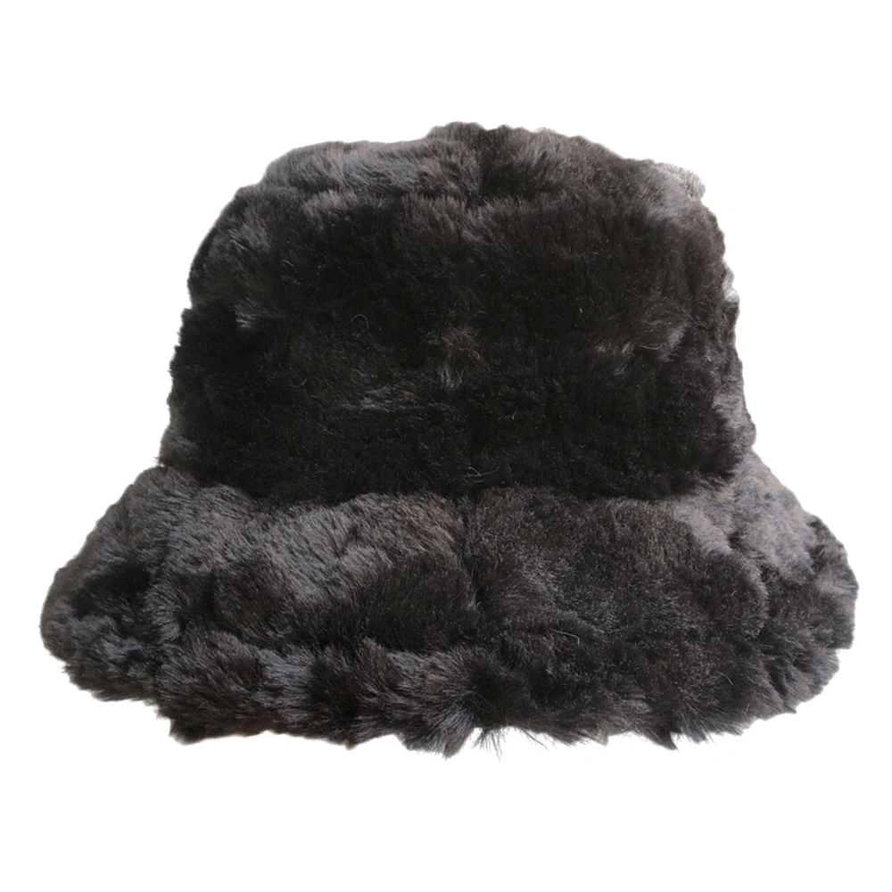 Women Faux Fur Bucket Hat, Fluffy Fisherman Cap Costume Accessory