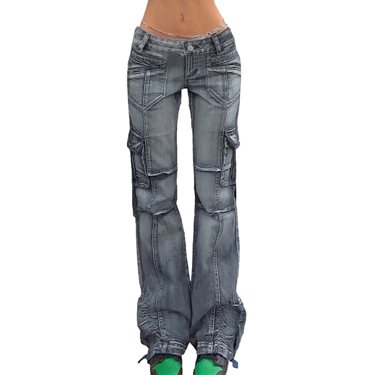 Women’ s Jeans, Female High Waist Trousers Long Straight-Leg Pants