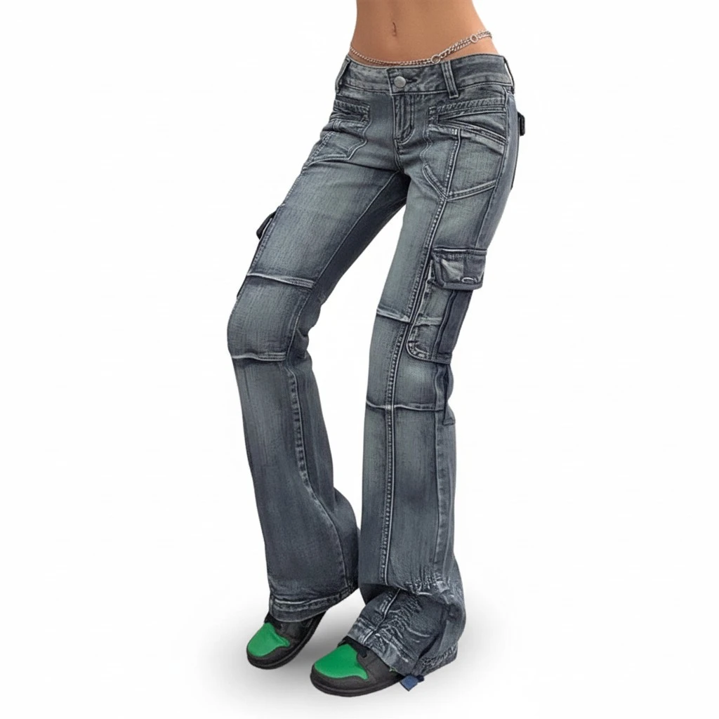 Women’ s Jeans, Female High Waist Trousers Long Straight-Leg Pants