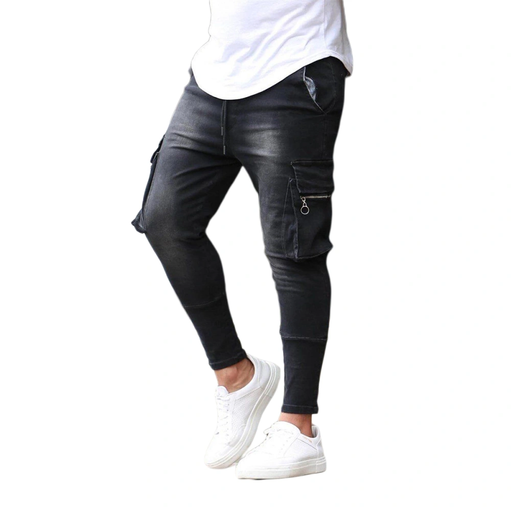 Men Skinny Denim Pants, Zipper Jeans, Plus Size Tapered Leg Trousers