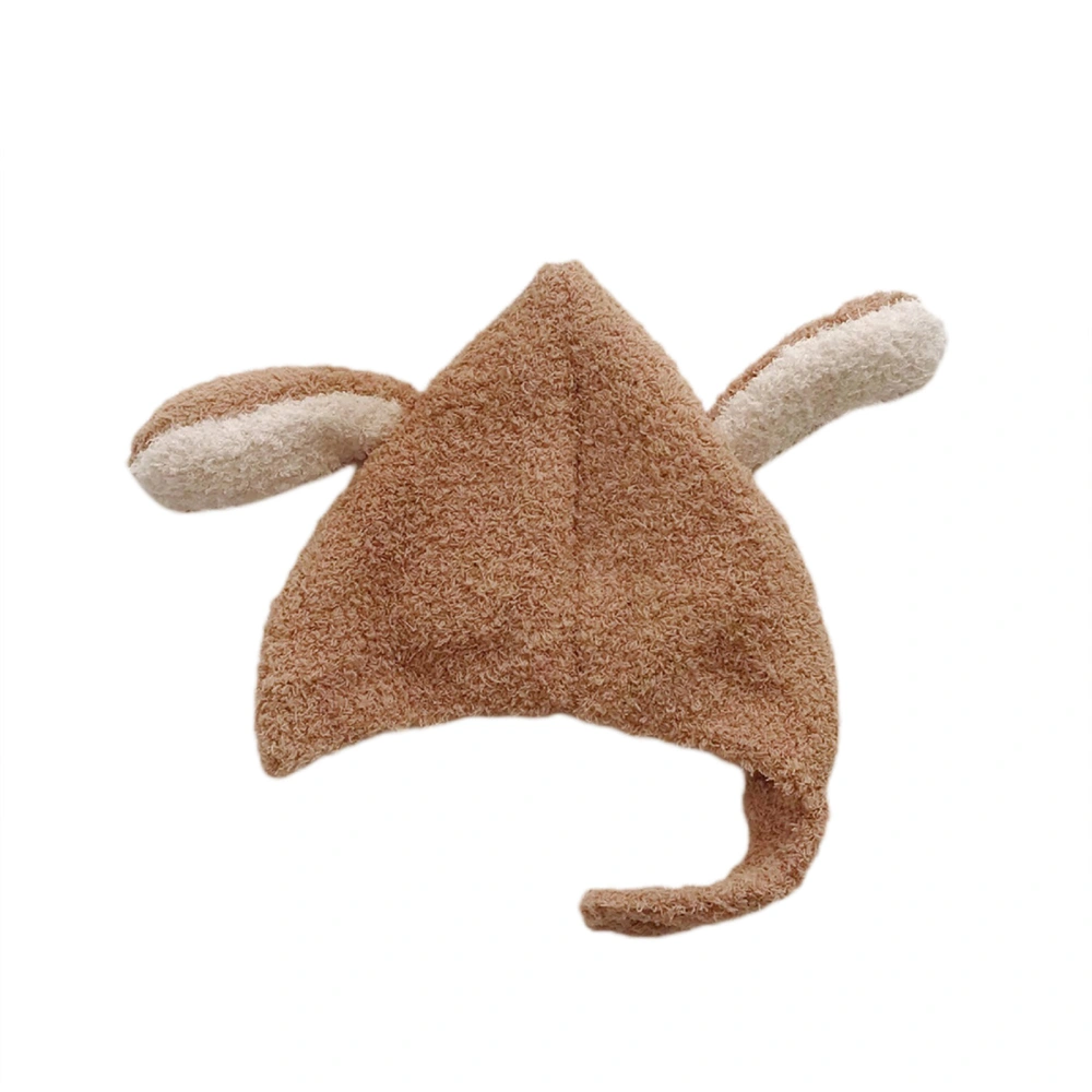 Baby Winter Plush Hat, Solid Color Rabbit Ear Warm Cap with Button