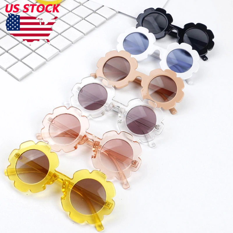 Kids Funny Sunglasses Round Frame Flower Shape UV400 Anti-UV Shades Glasses