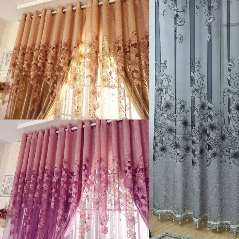 Floral Window Curtains, Darkening Blackout Grommet Single Panel Window Curtains