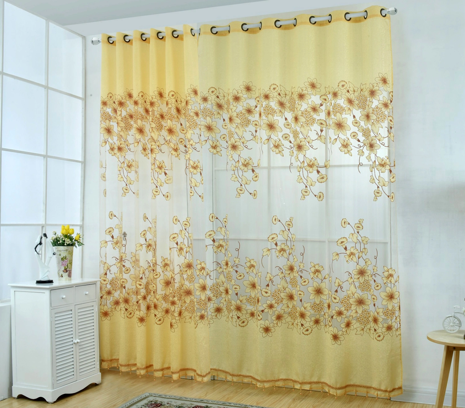 Floral Window Curtains, Darkening Blackout Grommet Single Panel Window Curtains