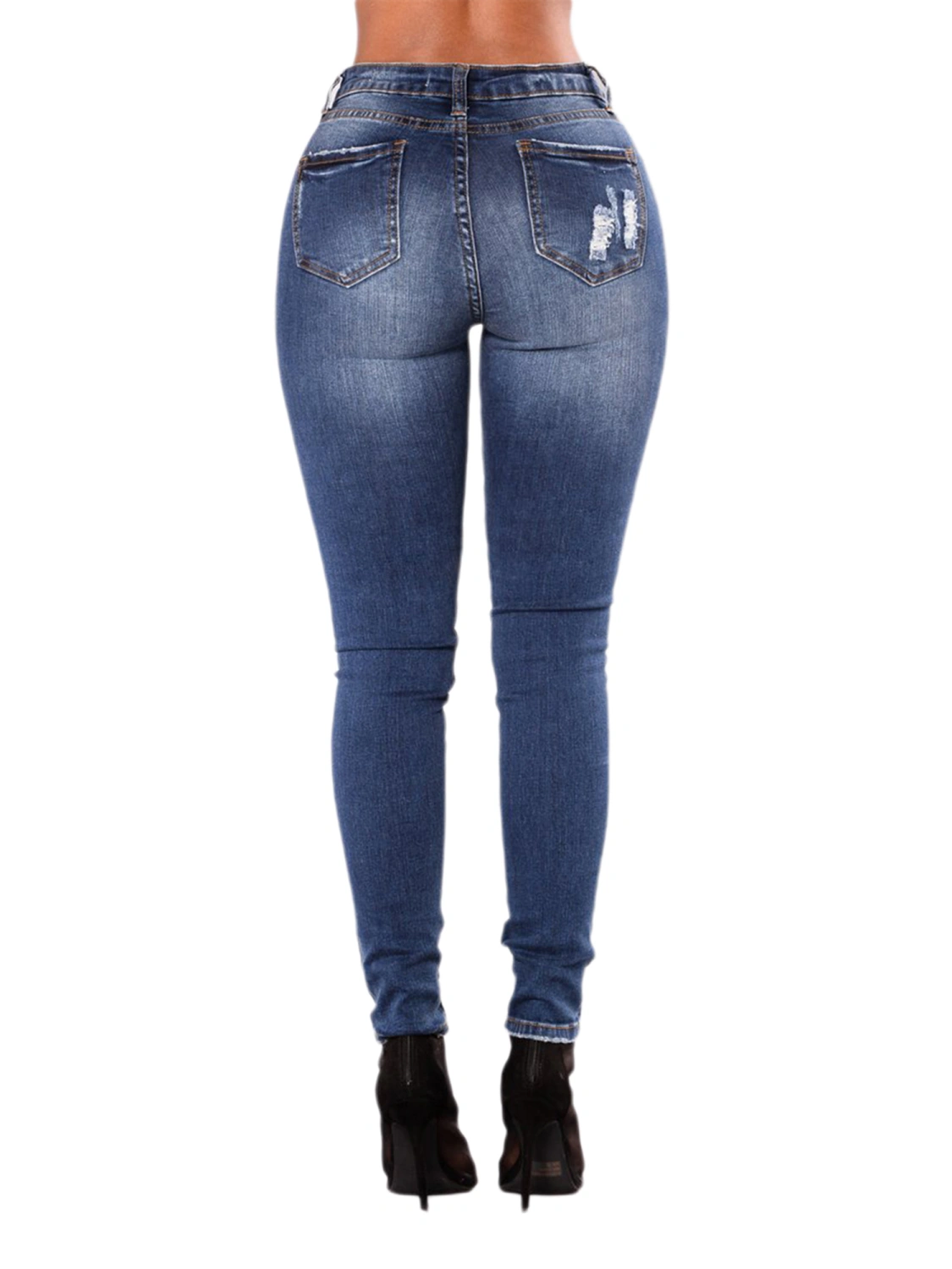 Women’s Slim Fit Solid Color Ripped Stretch High-waist Jeans