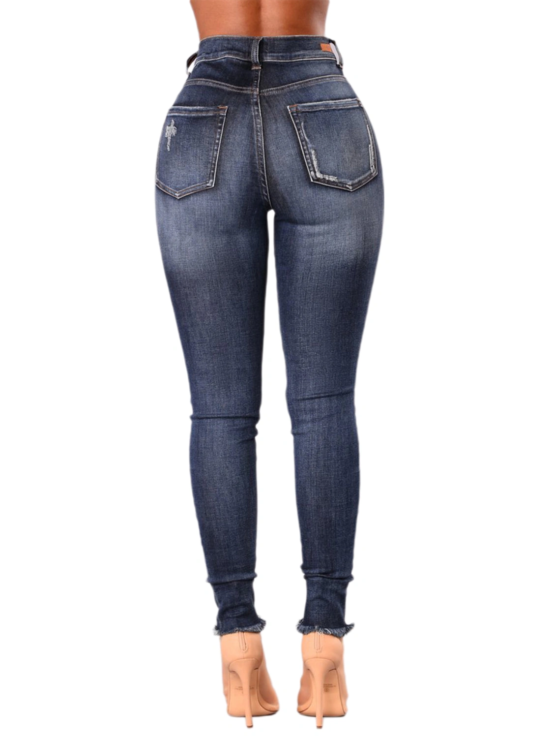 Women’s Slim Fit Solid Color Ripped Stretch High-waist Jeans