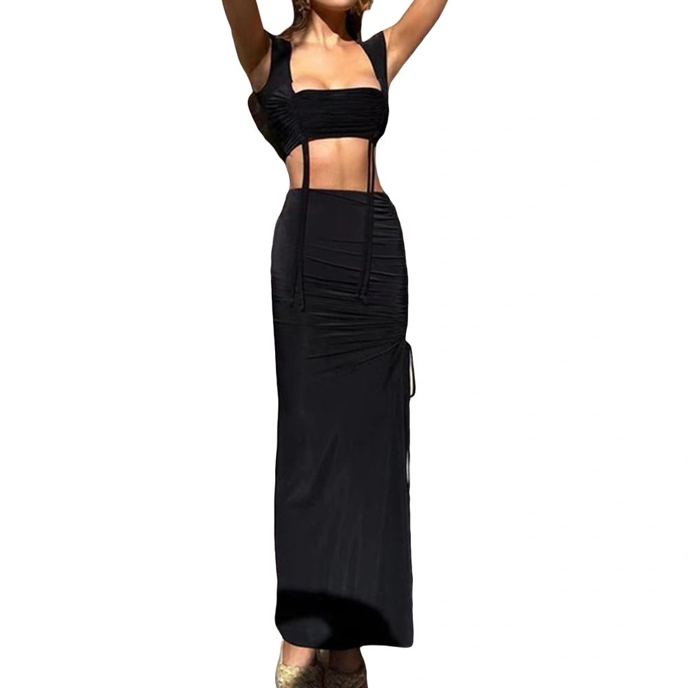 Women’s Two Piece Summer Outfits Cap Sleeve Crop Tops and Long Skirt