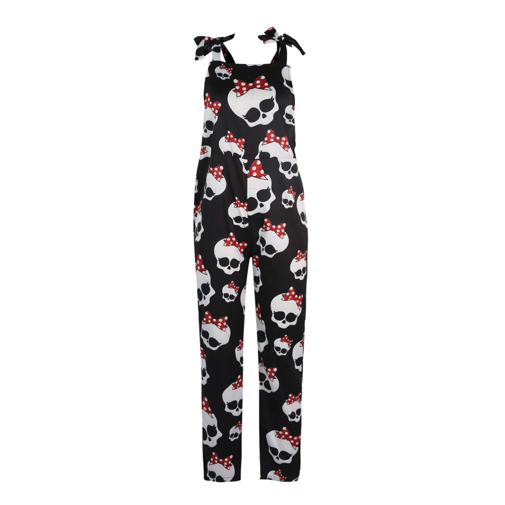 Women Halloween Overalls, Black Printed Pattern Sleeveless One-piece