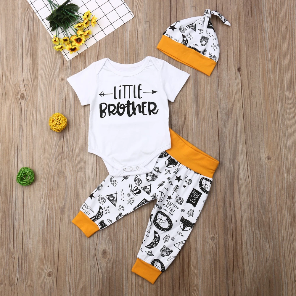 Newborn's Short Sleeve Bodysuit, Long Pants and Hat 3Pcs Set