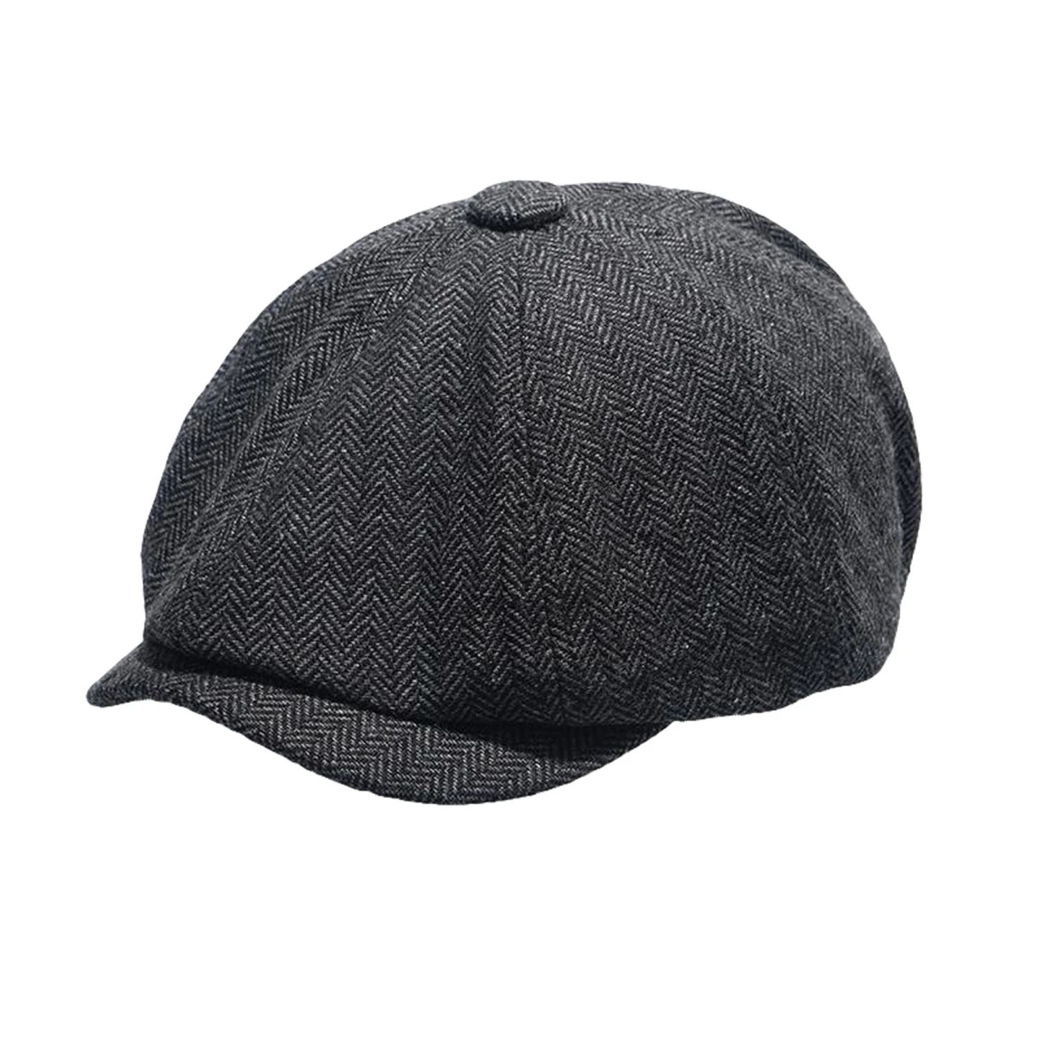 Men Tweed Flat Cap Autumn Winter Adjustable Solid Color Beret Hat