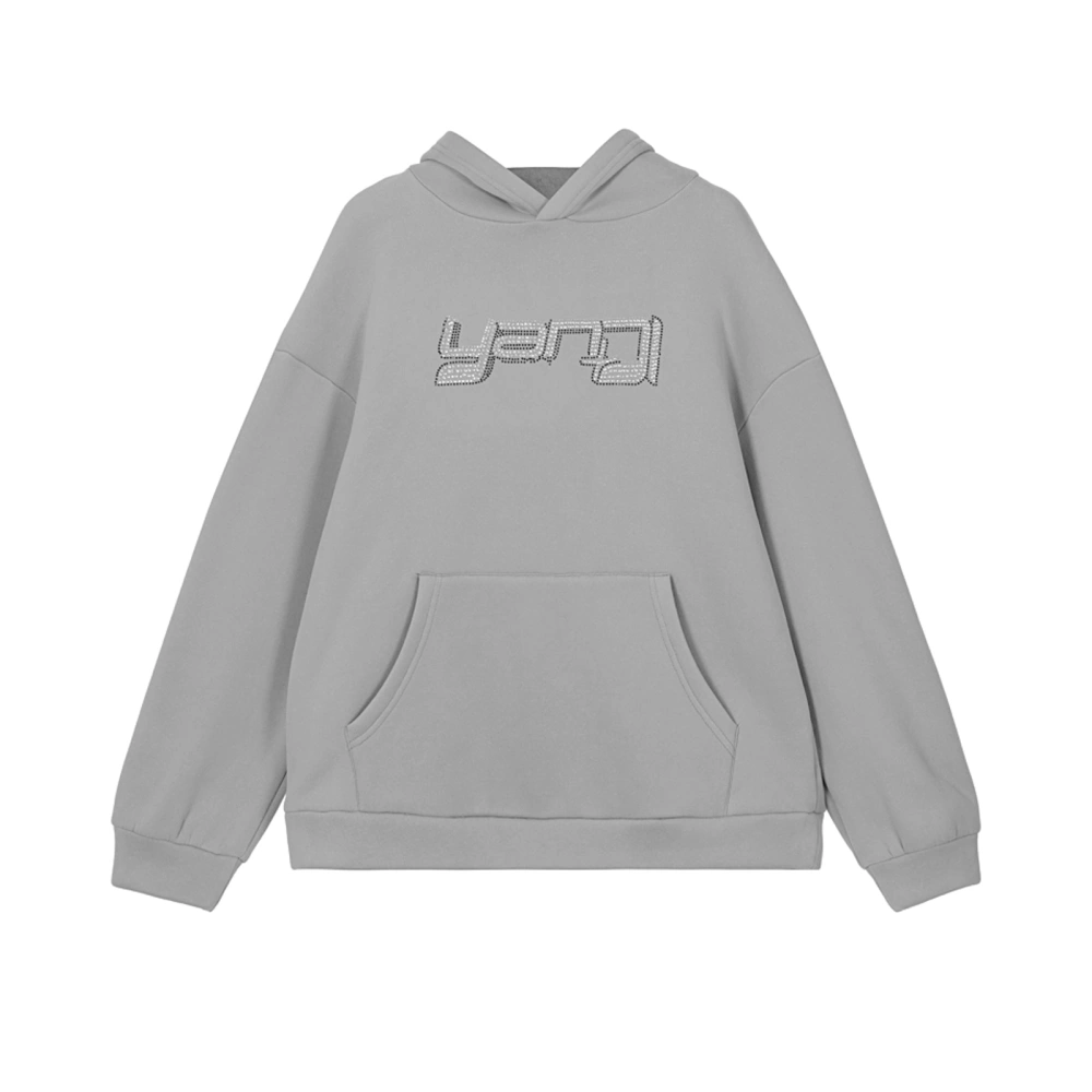 Ladies Fleece-lined Loose Hoodie, Letter Long Sleeve Hooded Tops