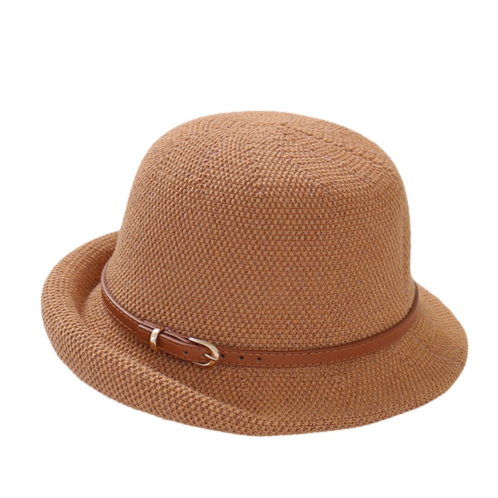 Women Beach Fisherman Hats Belt Metal Buckle Rolled Hem Bucket Cap