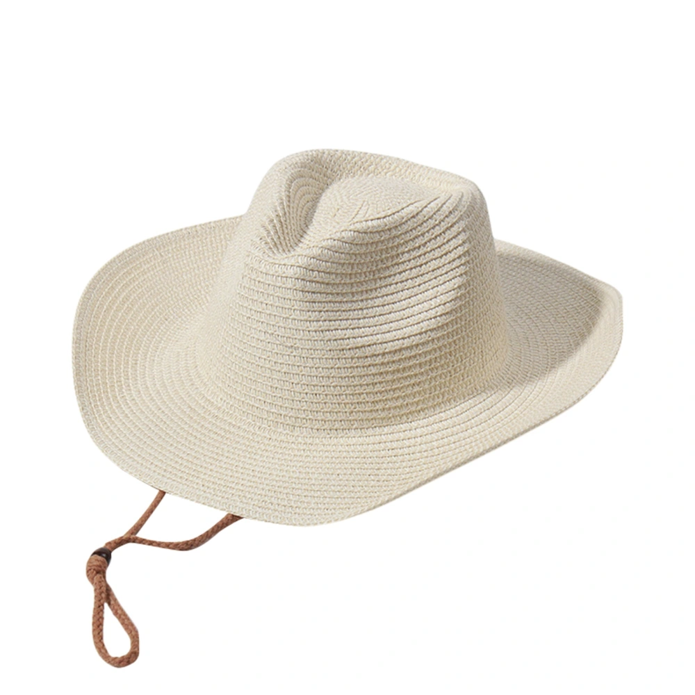 Men Women Straw Cowboy Hat, Wide Brim Western Sun Hat with Drawstring