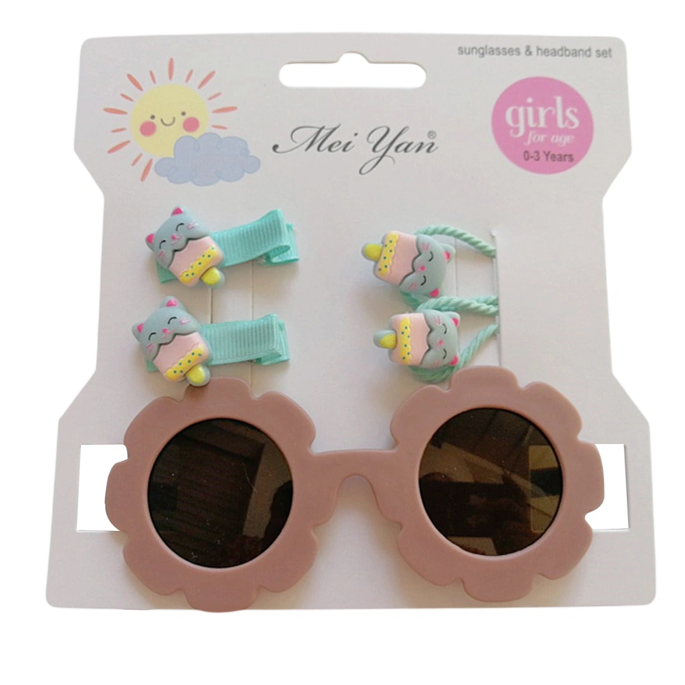 Kids Girls Sunglasses Set, Flower Sunglasses with Hair Accessories