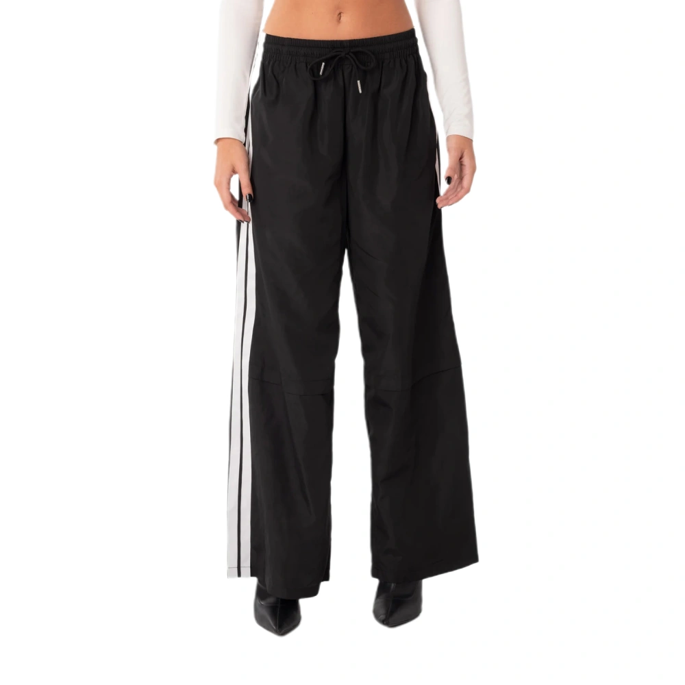 Women Casual Pants, Drawstring Elastic Waist Striped Long Trousers