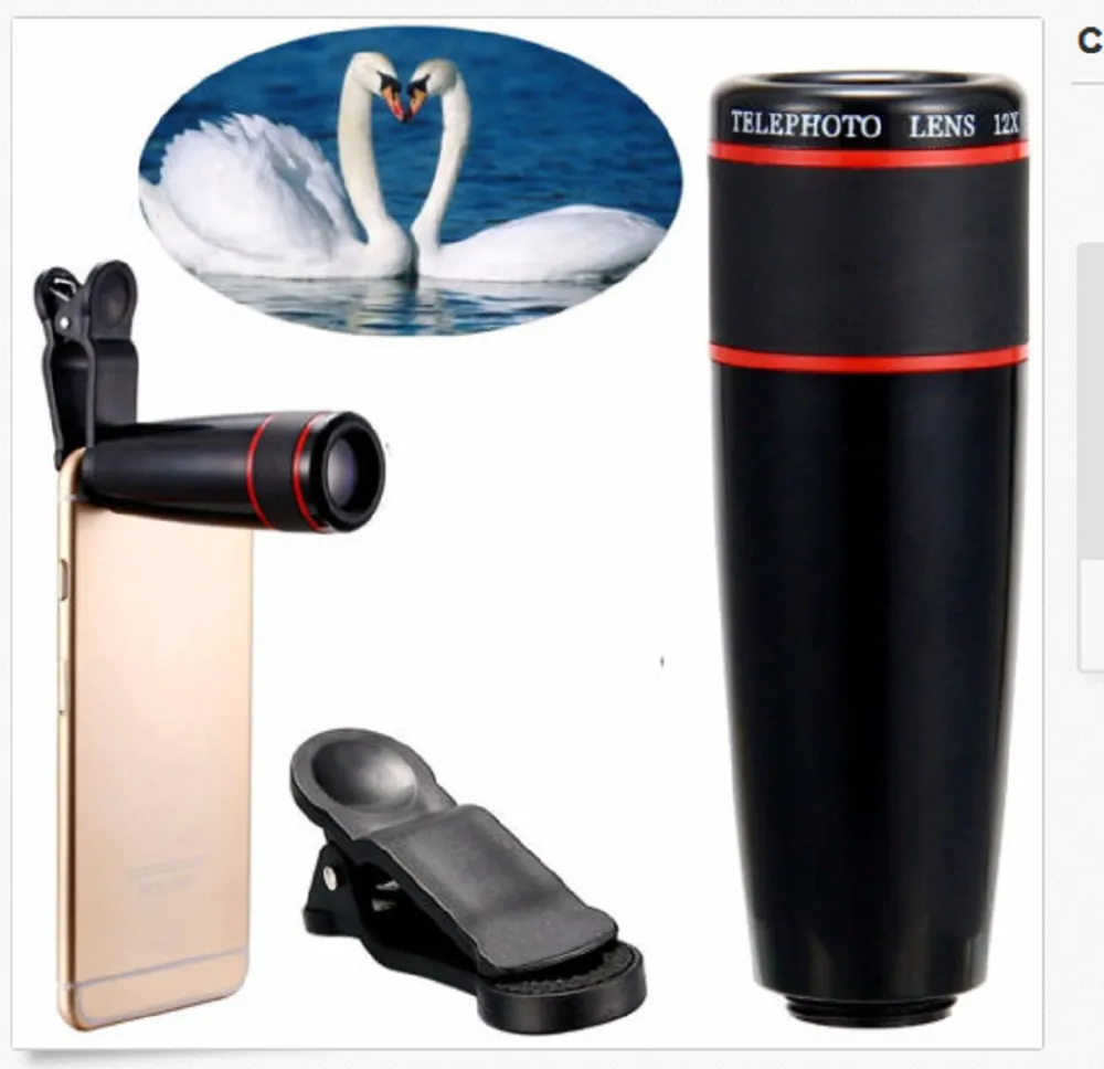 Telescope Camera Lens, Clip On 12X Optical Zoom HD Phone Binocular