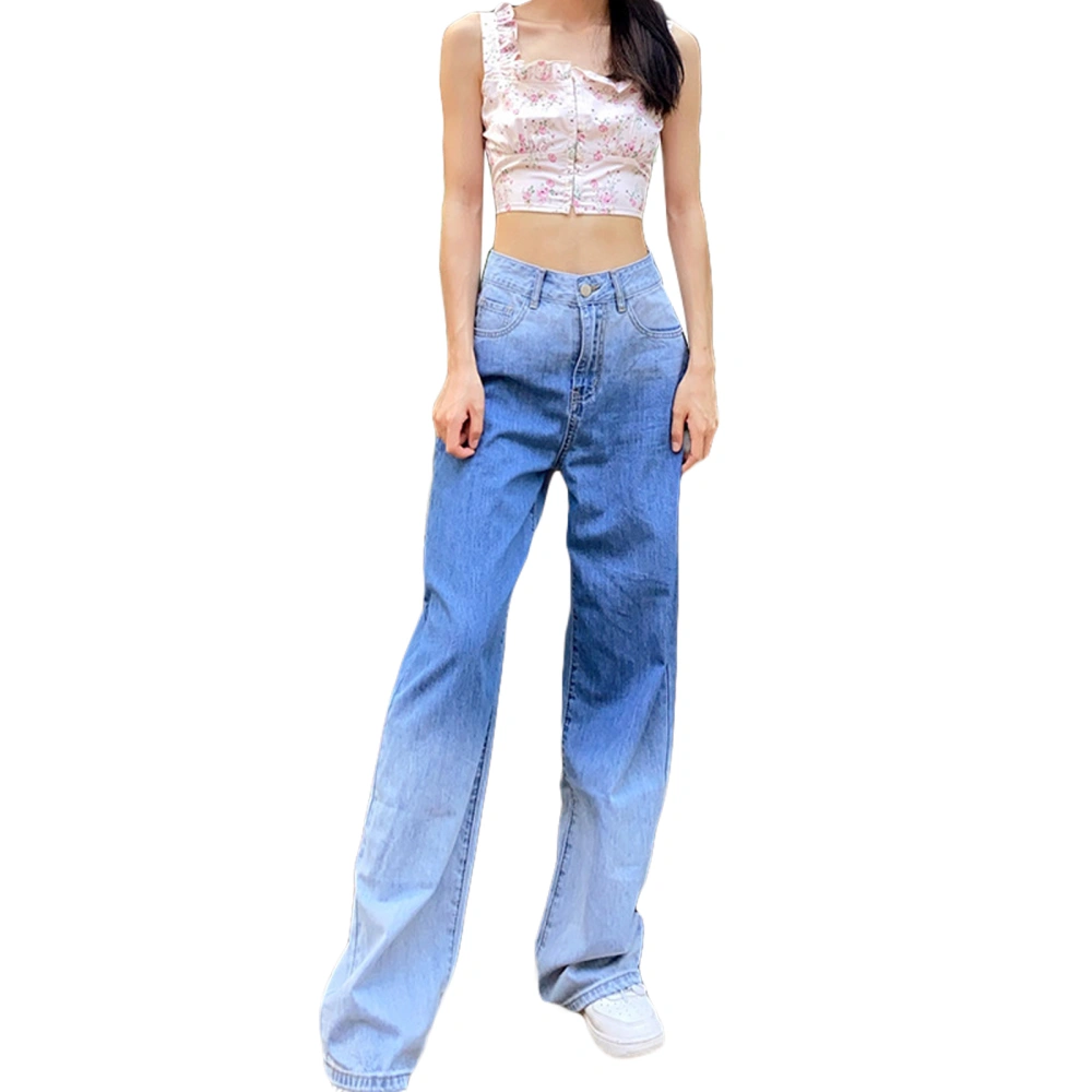 Women Loose Wide-leg Pants, Summer Adults High Waist Gradient Jeans