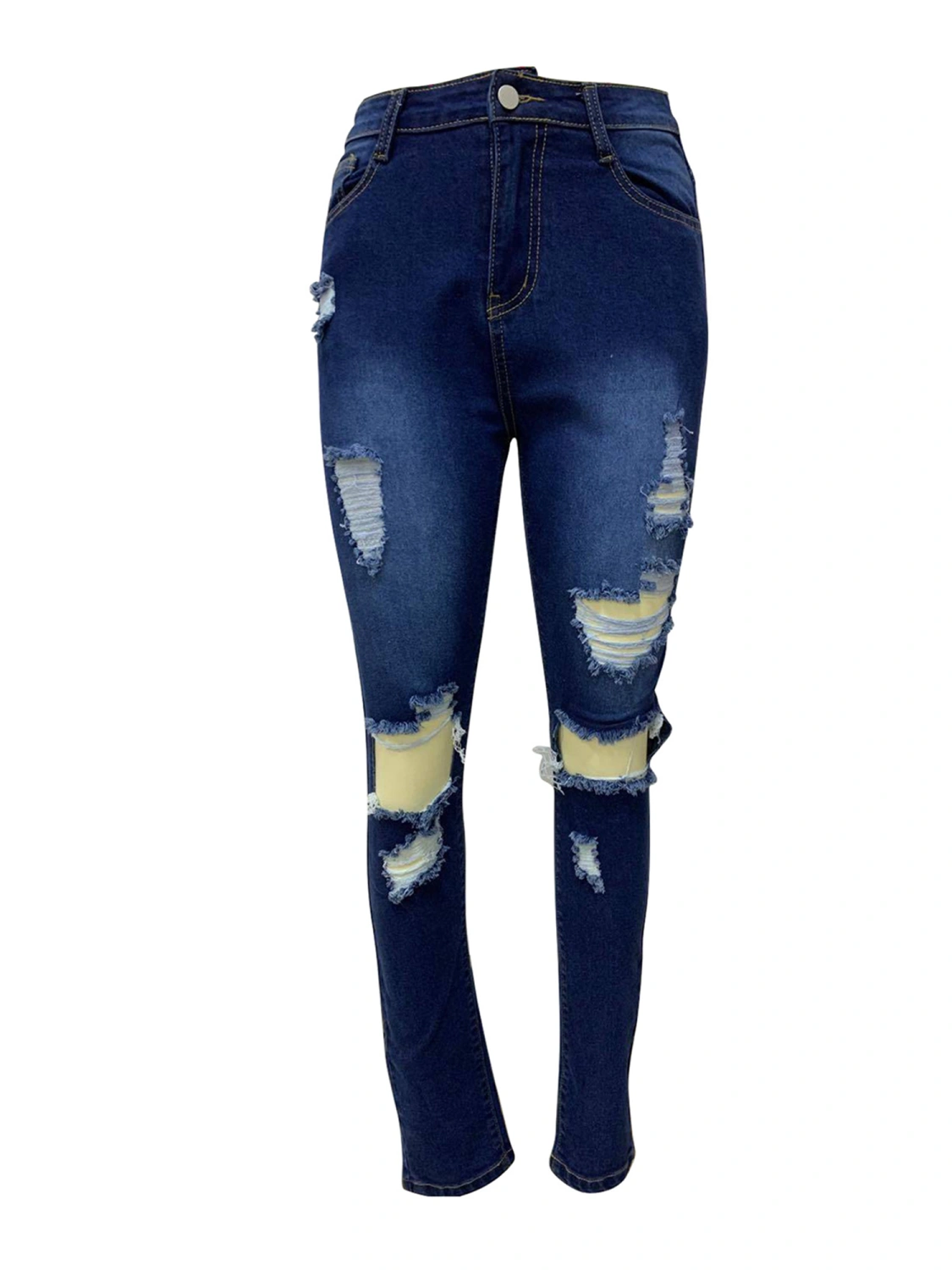 Women’s Fashion Ripped Tassel Mid-waist Stretch Slim Fit Jeans