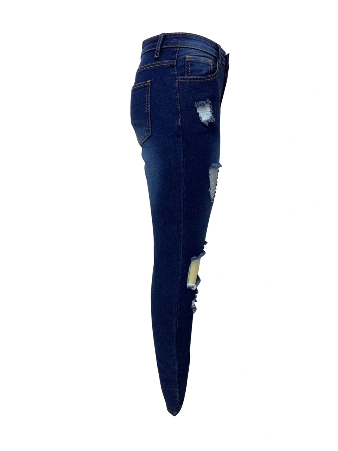 Women’s Fashion Ripped Tassel Mid-waist Stretch Slim Fit Jeans
