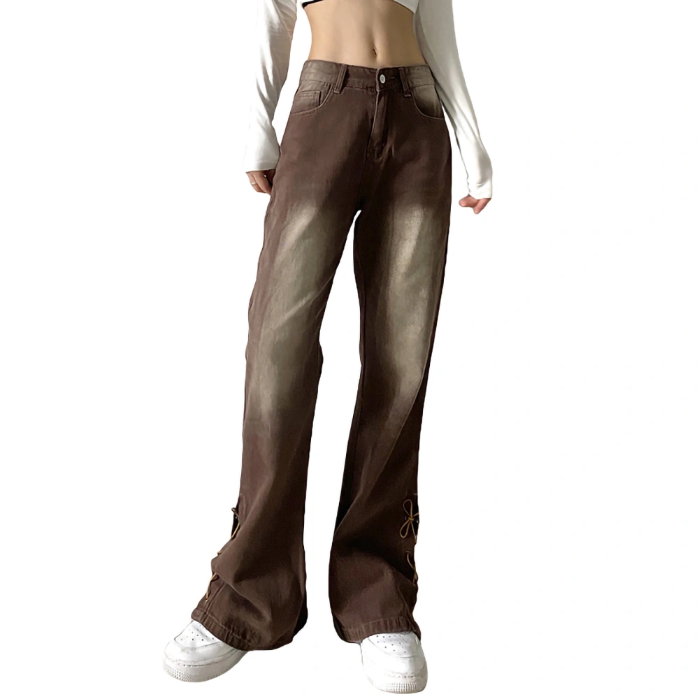 Women Casual Trousers, High Waist Distressed Bandage Long Pants