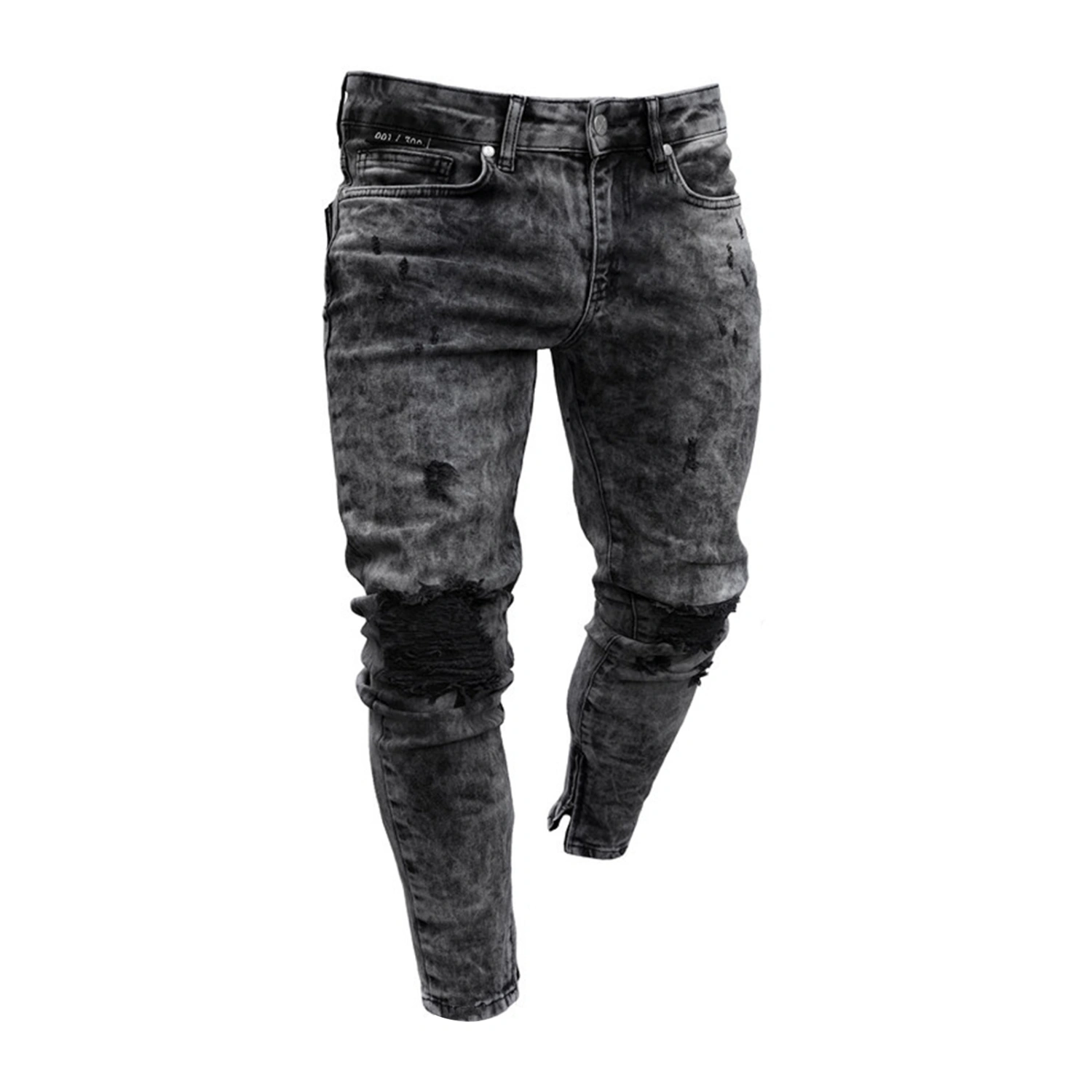 Men Ripped Holes Biker Jeans Stretch Destroyed Straight Fit Denim Pants