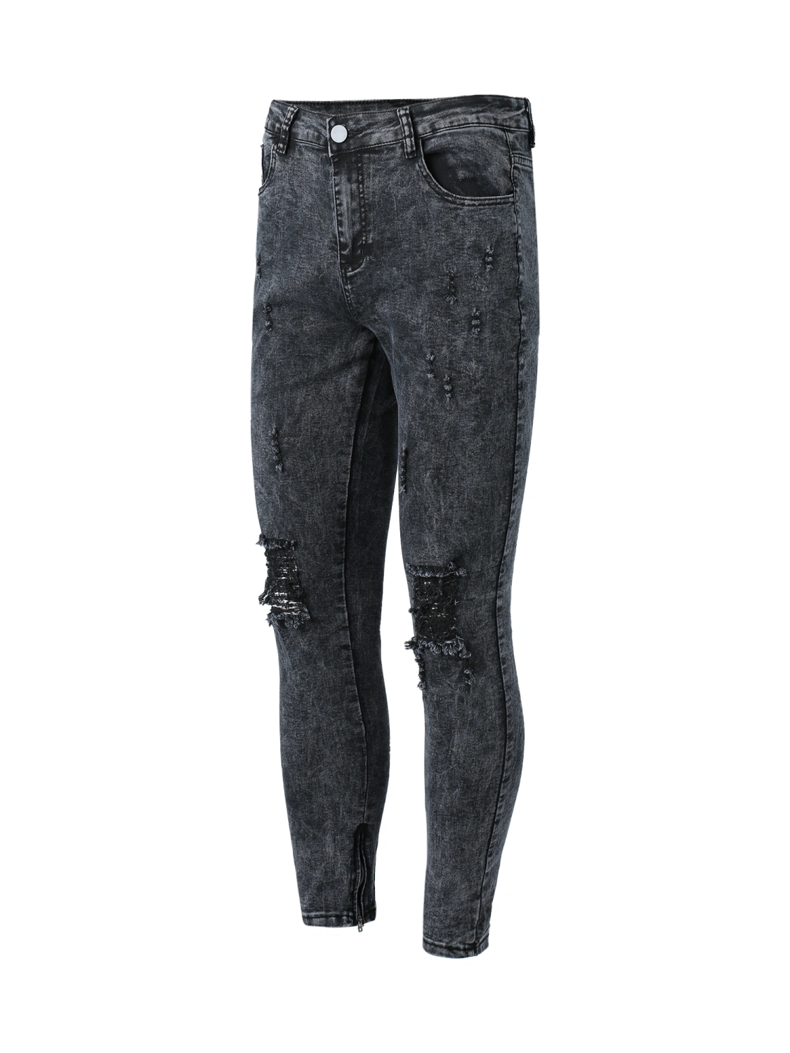 Men Ripped Holes Biker Jeans Stretch Destroyed Straight Fit Denim Pants