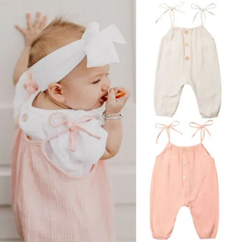 Girls Halter Romper, Solid Color Jumpsuit, One-piece Sling Bodysuit