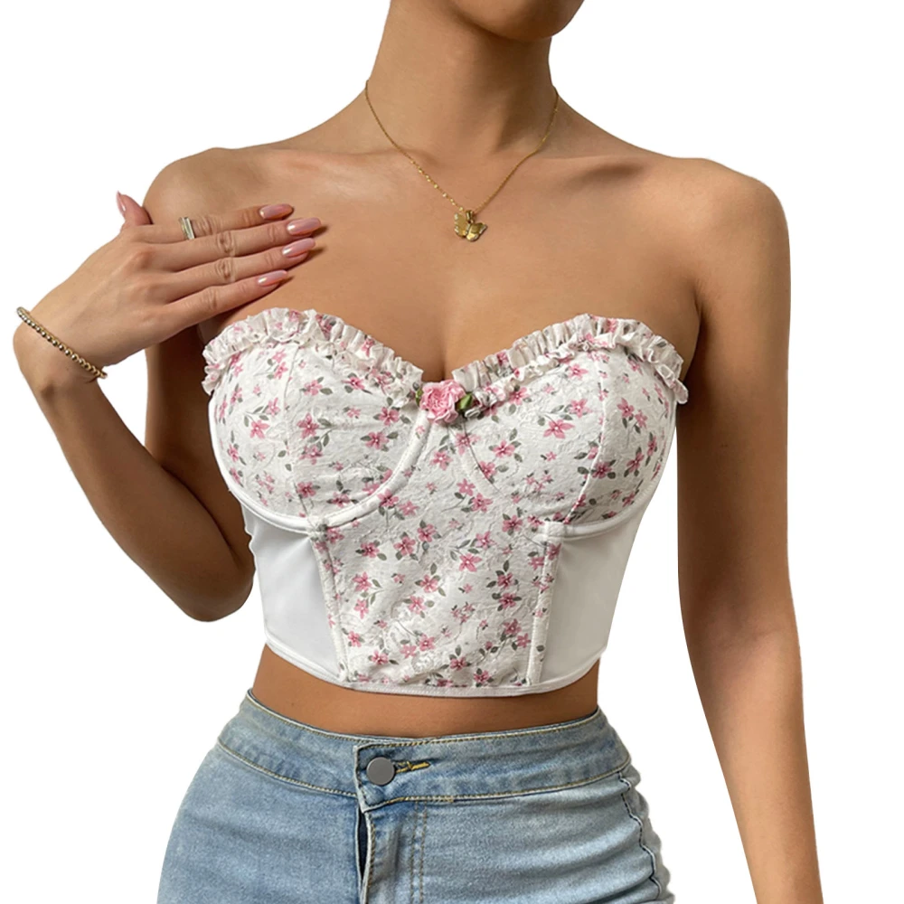 Women Vest Tops Sleeveless Strapless Flower Summer Crop Shirt  