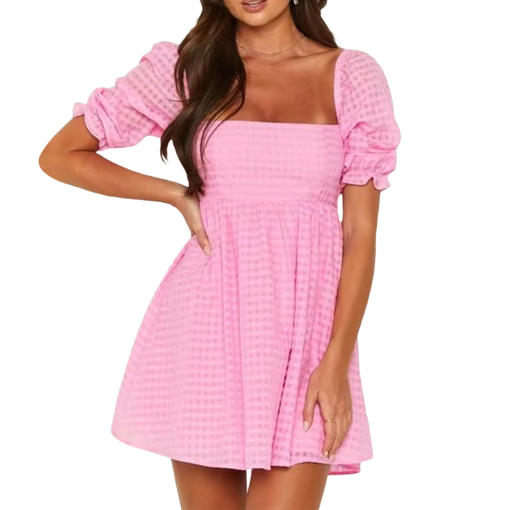 Women's Short Puff Sleeve Square Neck Party Dress Summer Clothes