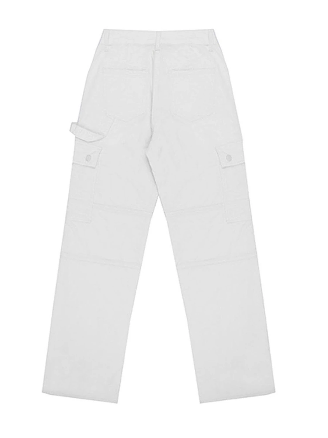 Women's Straight Leg Casual High Waist Solid Color Pocket Cargo Jeans