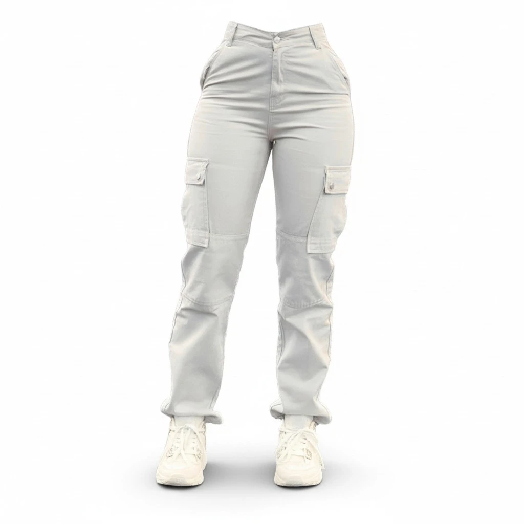 Women's Straight Leg Casual High Waist Solid Color Pocket Cargo Jeans