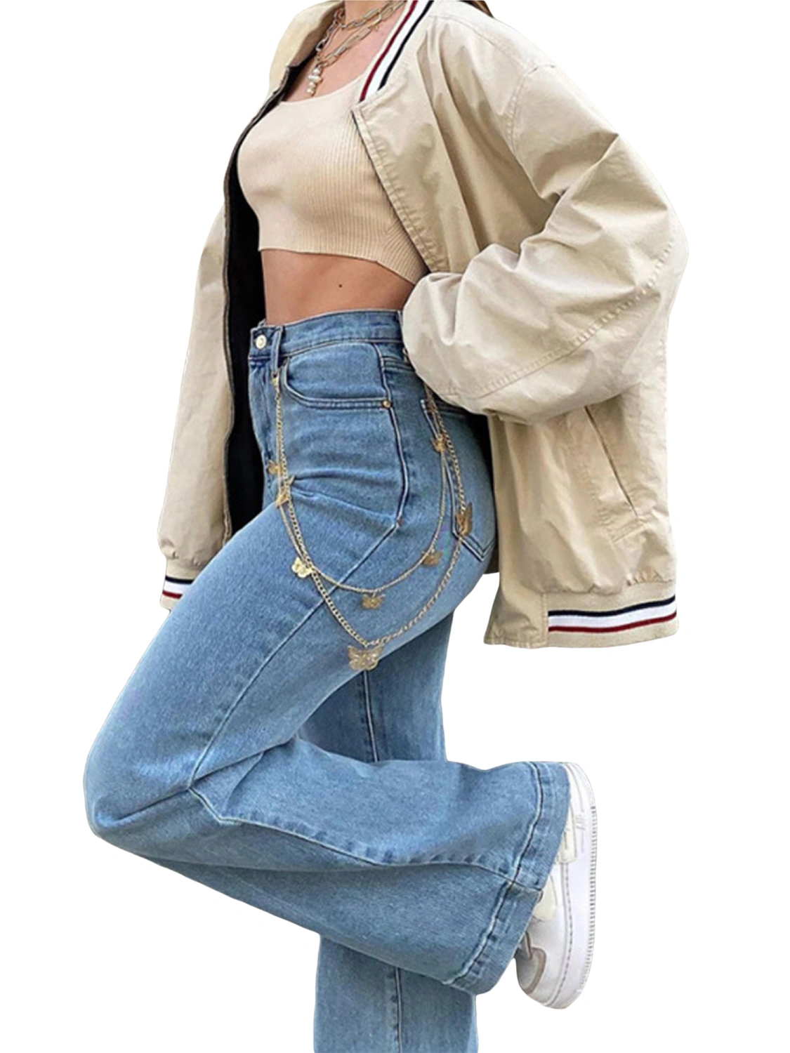 Women Denim Flared Pants Stretchy High Waist Bell Bottom Jeans