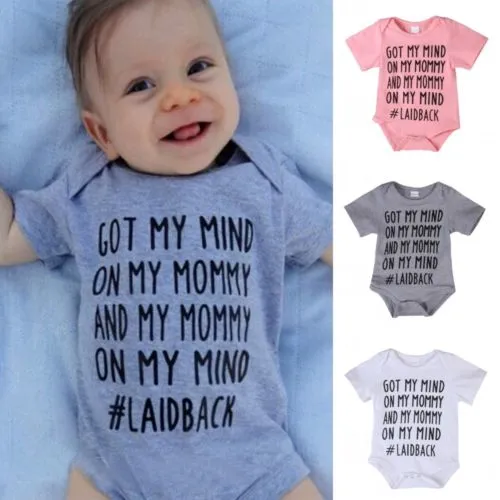 Newborn Infant Baby Romper, Letter Printed Round Neck Casual Bodysuit