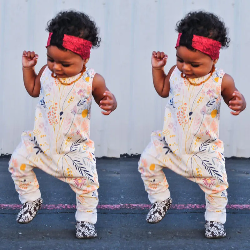 Infant Baby Girls Summer Romper, Floral Print Sleeveless Long Pants Jumpsuit