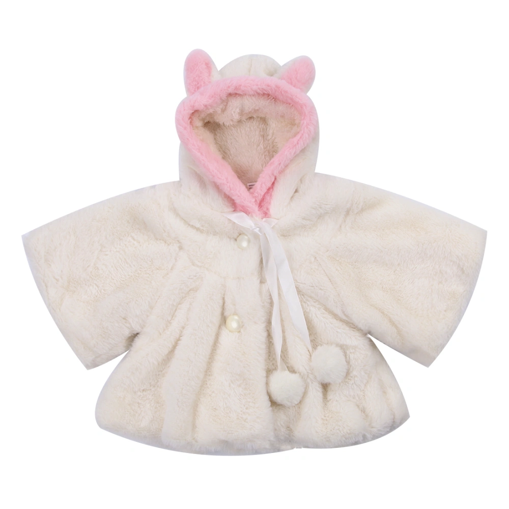 Baby Girl Faux Fur Coat Pearl Button Bow Cute Bunny Ear Hooded Outwear