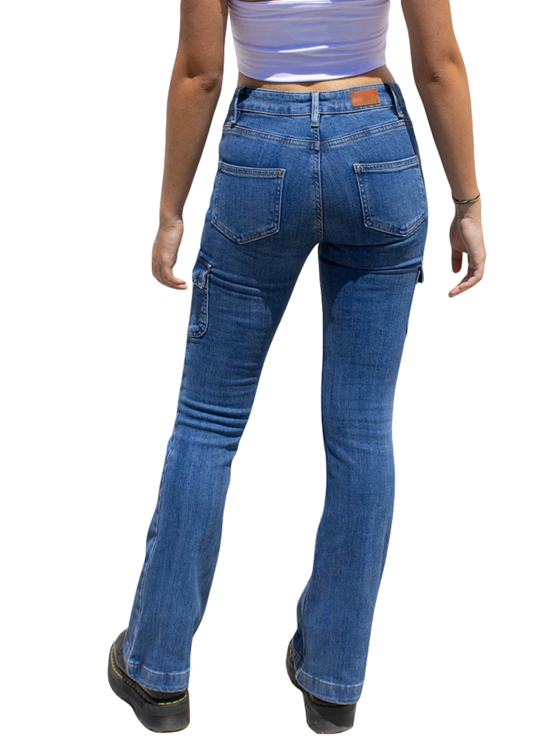 Women Flared Denim Pants High Waist Bell Bottom Jeans with Pockets
