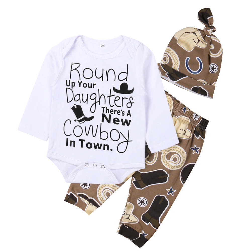 Infant Baby Clothing Sets, Cowboy Long Sleeve Romper+Long Pants+Printed Hat