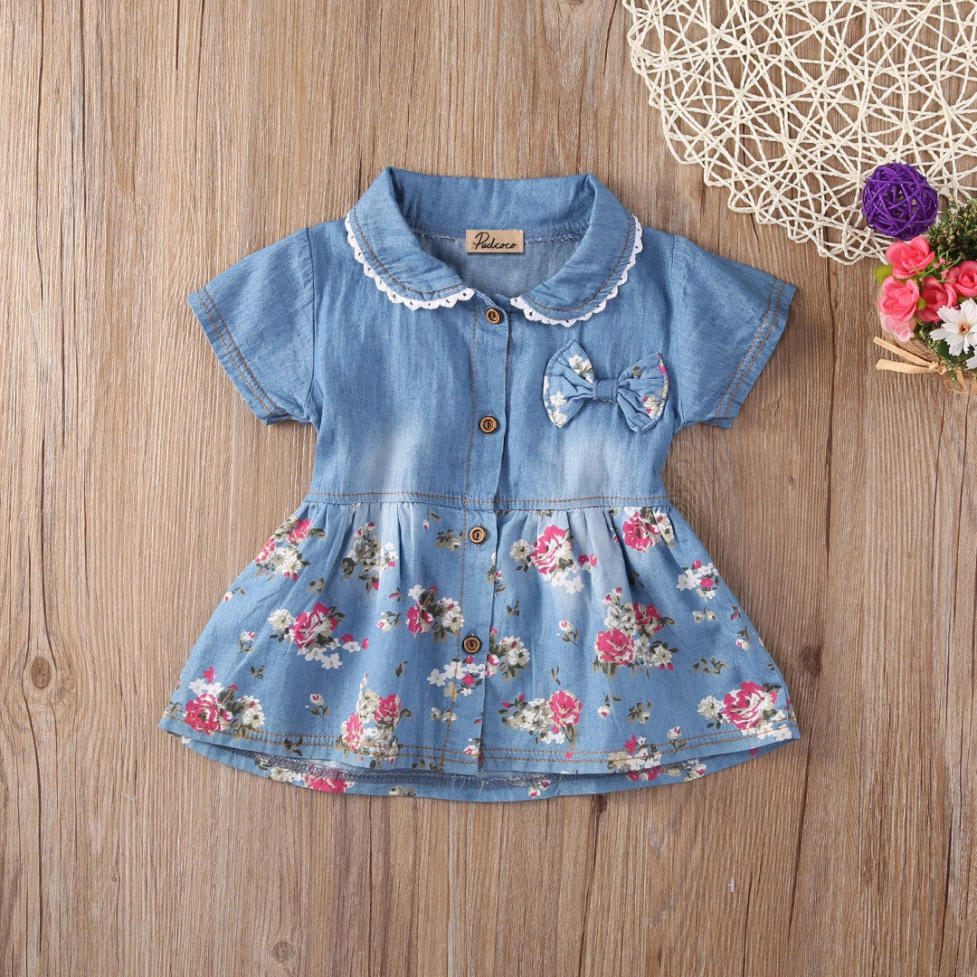 Girls Floral Print Dress, Bowknot Princess Dress, Wedding Pageant Dress