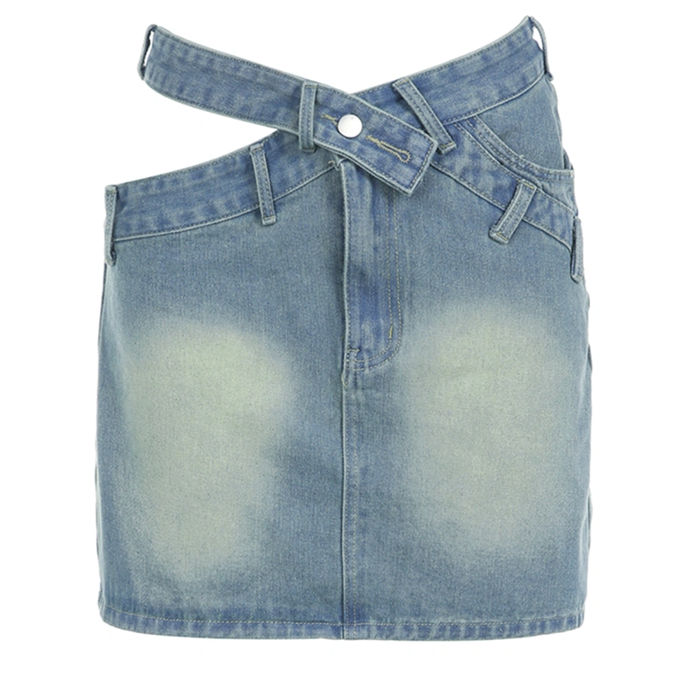 Women Denim Skirts Solid Color Irregular Waist Cutout Jeans Skirts