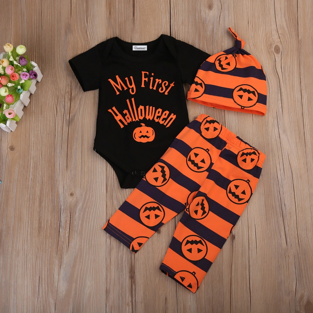 Baby's My First Halloween Romper with Pumpkin Long Pants and Hat