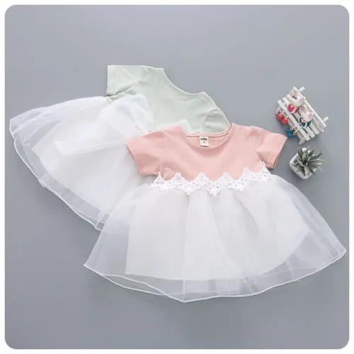 Girls Short Sleeve Dress, Sweet Princess Dress, Lace Tutu Dress